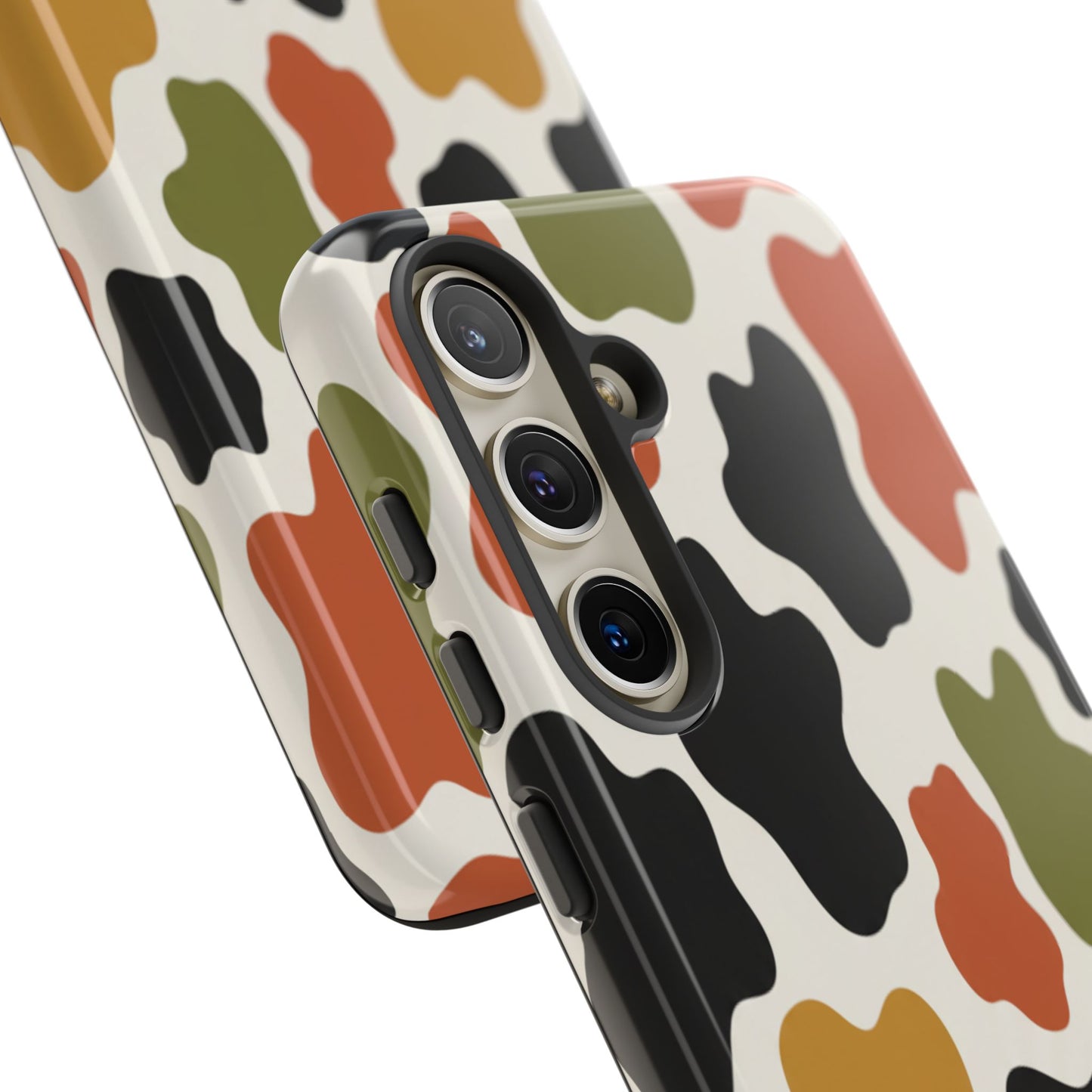 Camouflage Pattern Tough Phone Case – Retro Olive, Rust & Mustard Protective Cover