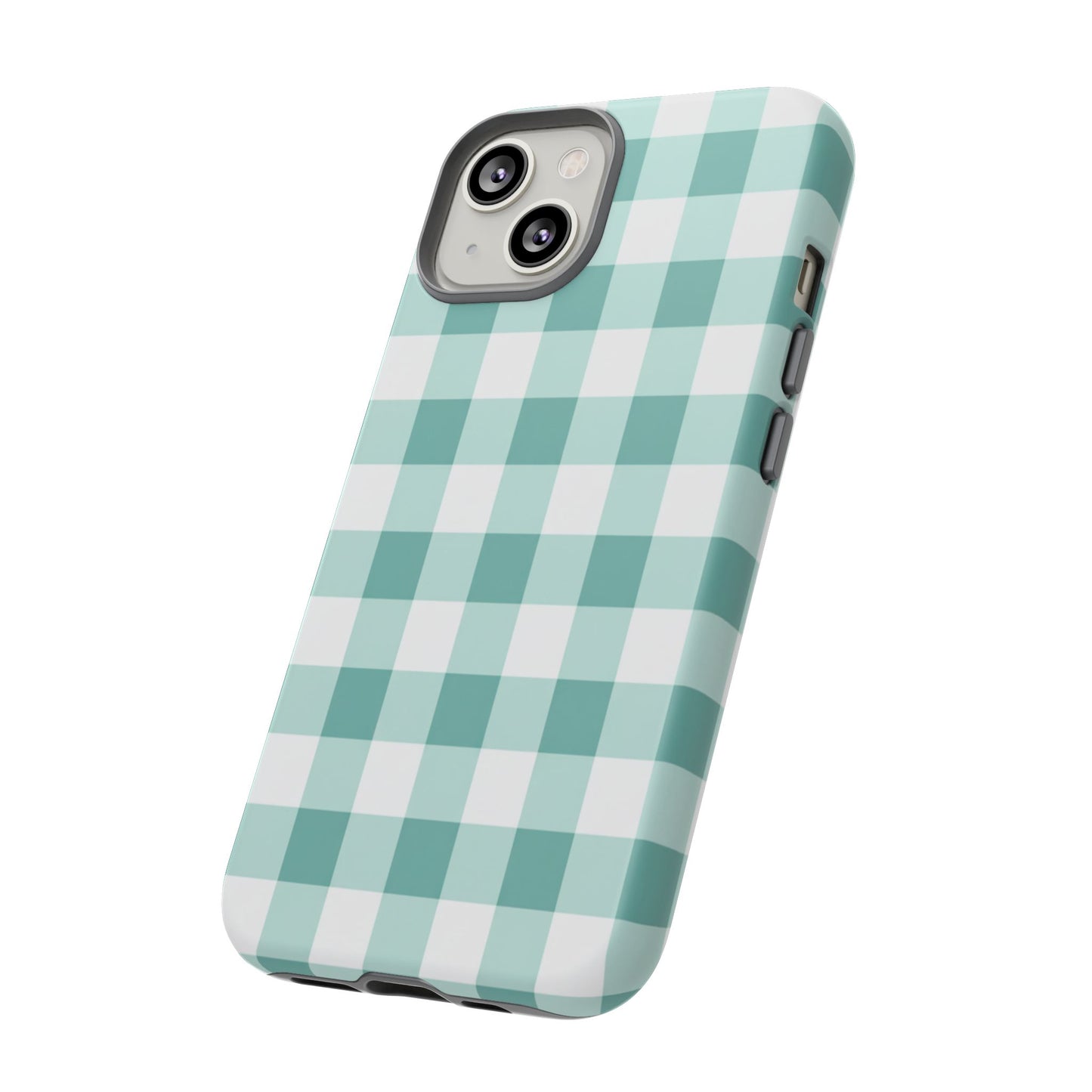 Mint Green Buffalo Check Tough Phone Case — Durable Plaid Protective Cover