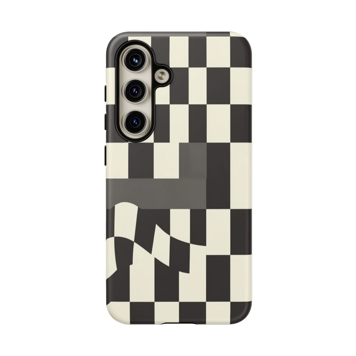 Checkerboard Wave Phone Case — Black & Cream Graphic Tough Case