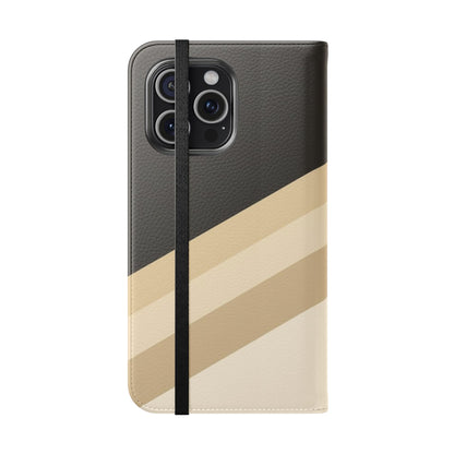 Retro Neutral Stripe Flip Phone Case — Wallet Folio with Card Slots