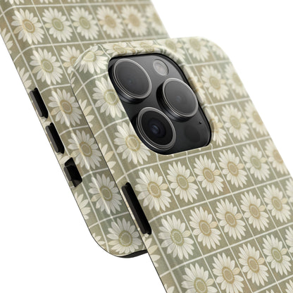 Daisy Tile Tough Phone Case — Retro Floral Protective Phone Cover