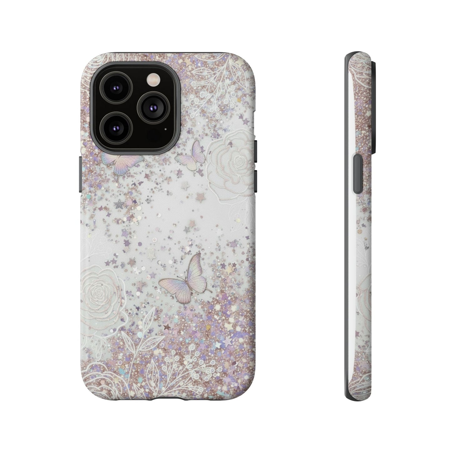Butterfly Glitter Tough Phone Case — Floral Sparkle Protective Case
