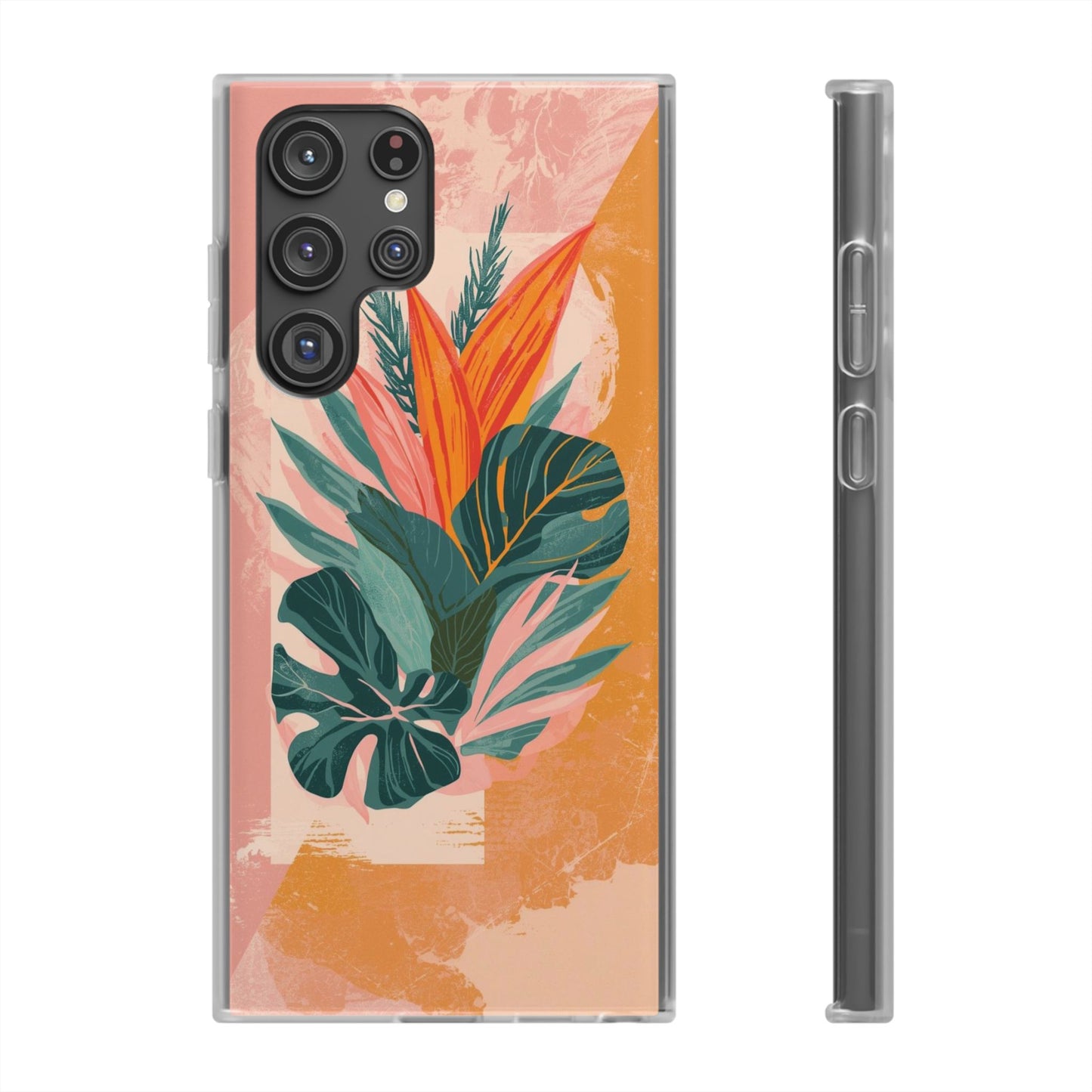 Tropical Botanical Phone Case — Pink & Orange Floral Flexi Case