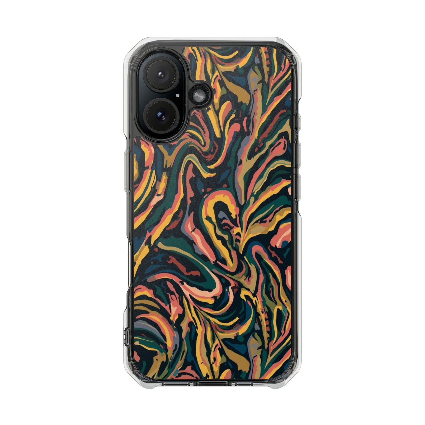 Abstract Swirl Magnetic Clear Phone Case — Yellow & Green Marble Impact Cover