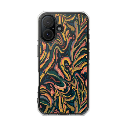 Abstract Swirl Magnetic Clear Phone Case — Yellow & Green Marble Impact Cover