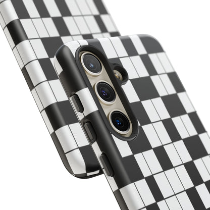 Crossword Grid Phone Case — Black & White Puzzle Pattern Tough Phone Cover