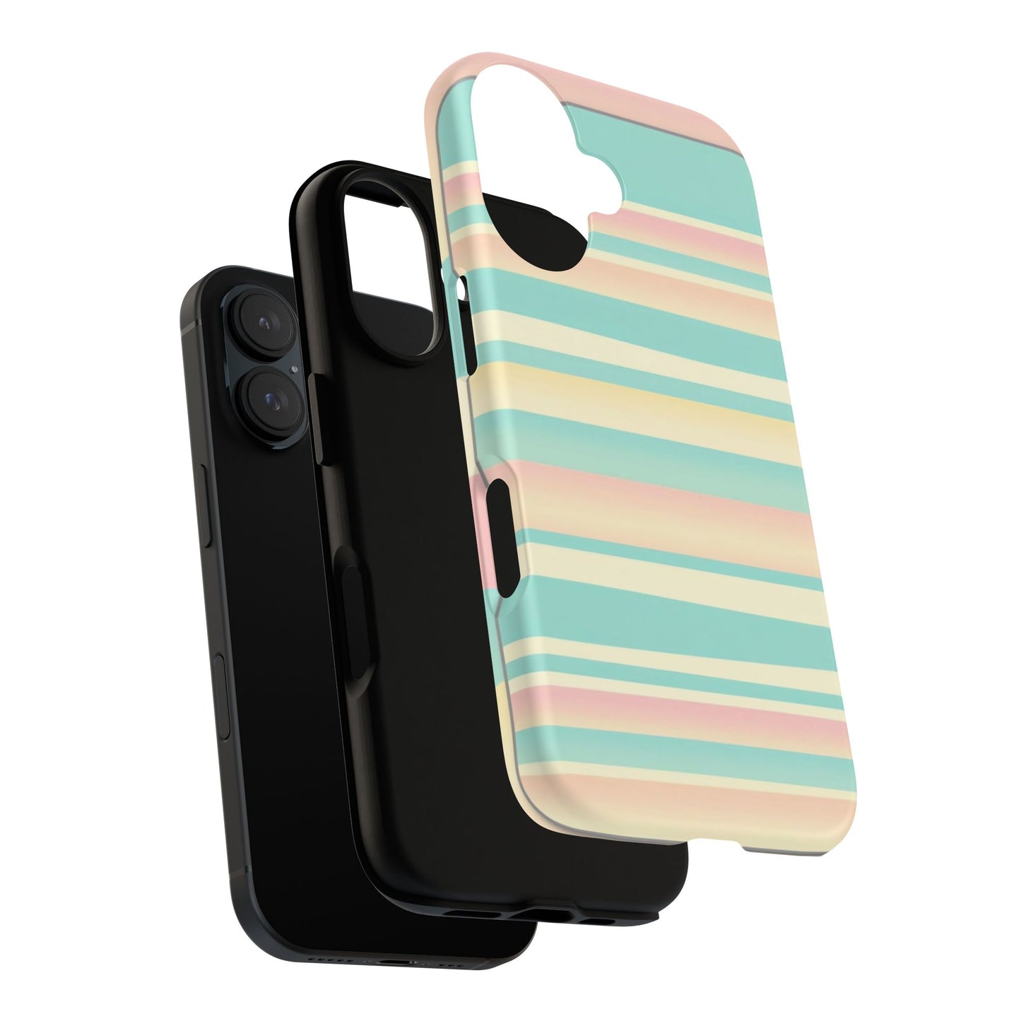 Pastel Striped Tough Phone Case — Mint, Peach & Cream Protective Cover