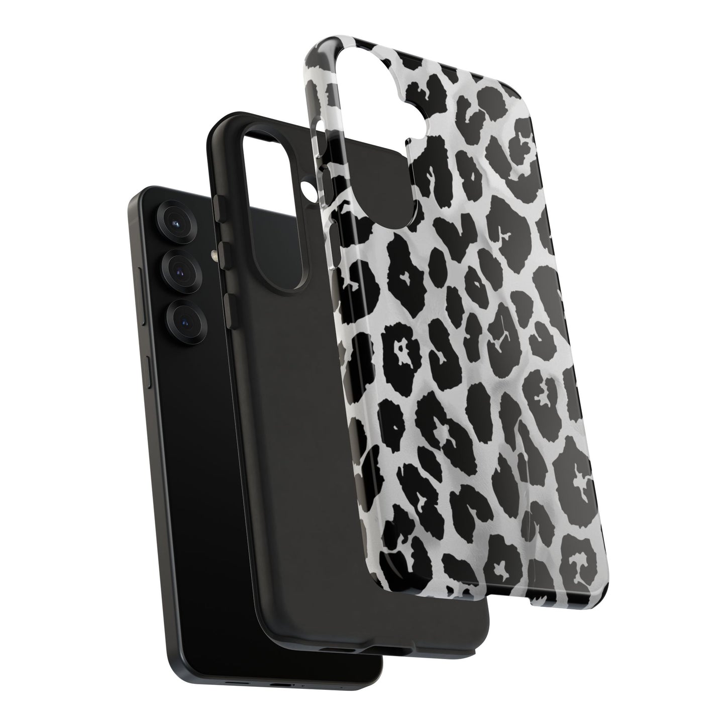Leopard Print Tough Phone Case – Black & White Animal Pattern Protective Cover