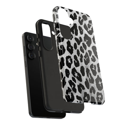 Leopard Print Tough Phone Case – Black & White Animal Pattern Protective Cover