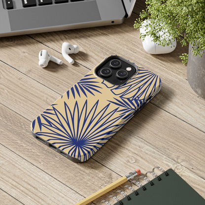 Tropical Palm Pattern Tough Phone Case — Navy Blue Fan Leaves on Sand