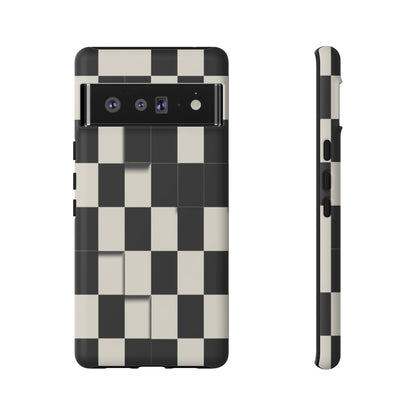 Checkerboard Tough Phone Case — Classic Black & Cream Grid Protective Cover