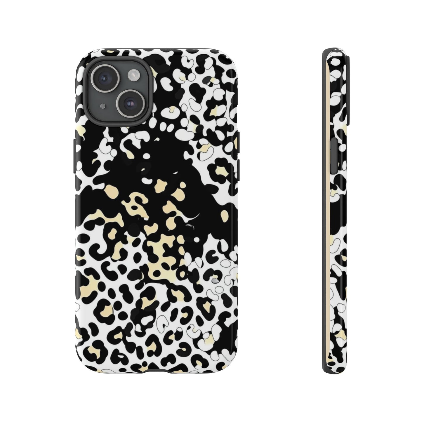 Leopard Splash Tough Phone Case — Black & Cream Animal Print Protective Cover