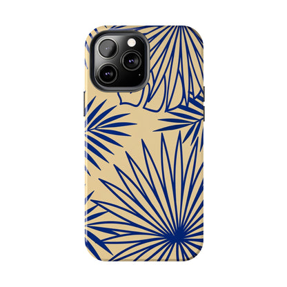 Tropical Palm Pattern Tough Phone Case — Navy Blue Fan Leaves on Sand