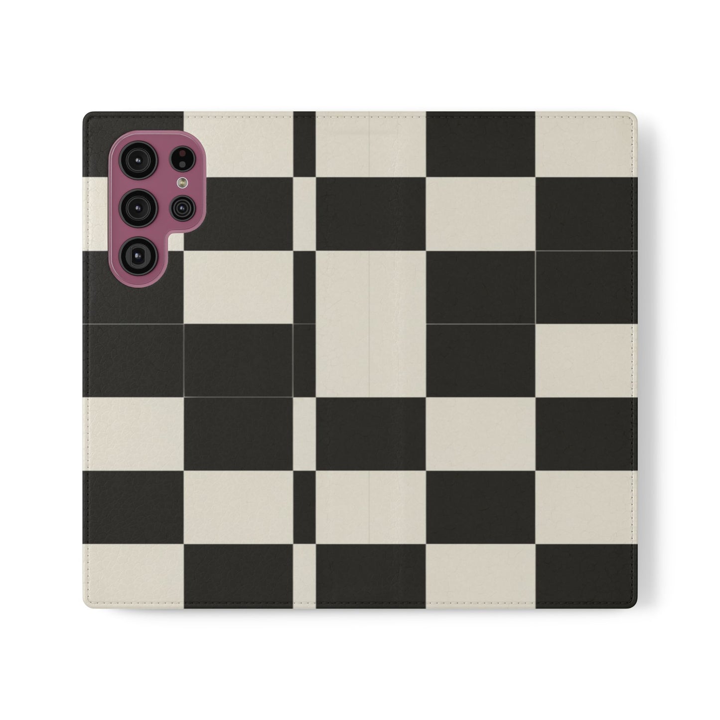 Checkered Flip Phone Case – Black & Cream Retro Grid Wallet Case