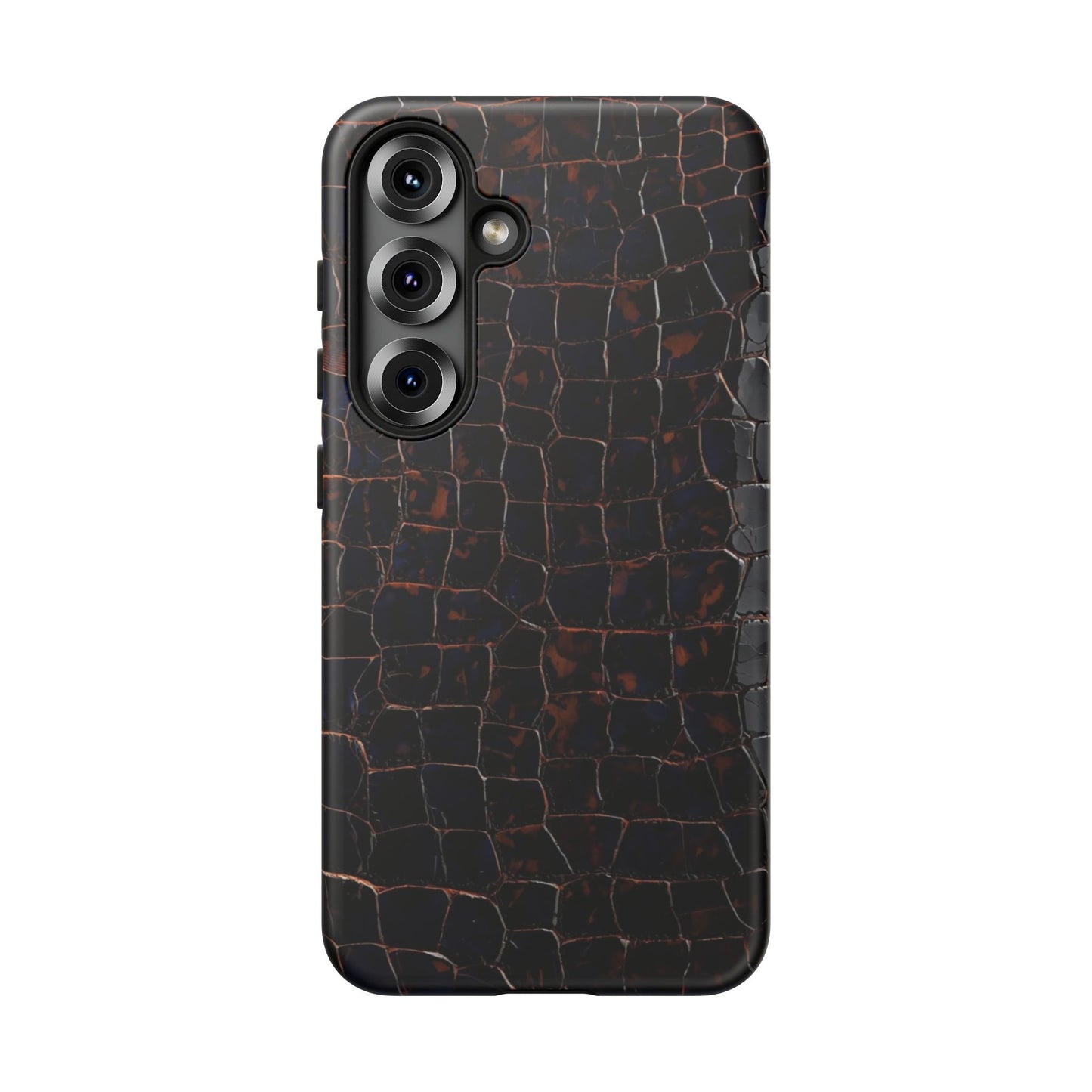 Croc-Embossed Tough Phone Case — Shockproof Black Alligator Texture