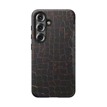 Croc-Embossed Tough Phone Case — Shockproof Black Alligator Texture