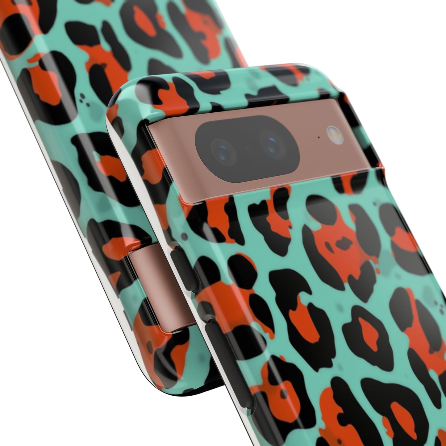 Leopard Print Tough Phone Case — Teal & Rust Protective iPhone Cover
