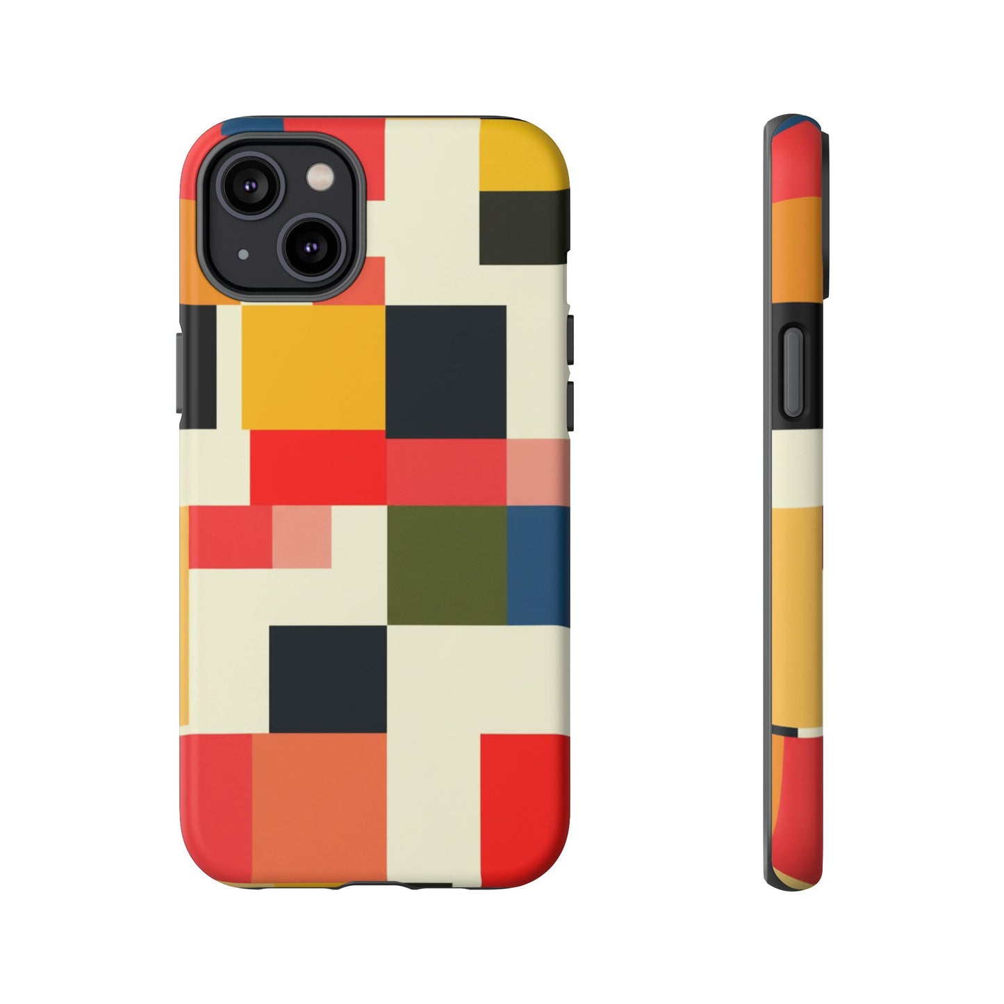 Abstract Color Block Tough Phone Case — Retro Geometric Protective Cover