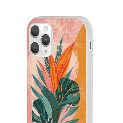 Tropical Botanical Phone Case — Pink & Orange Floral Flexi Case