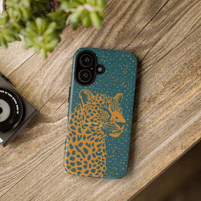 Leopard Spotlight Phone Case — Teal Gold Animal Print Protective Cover