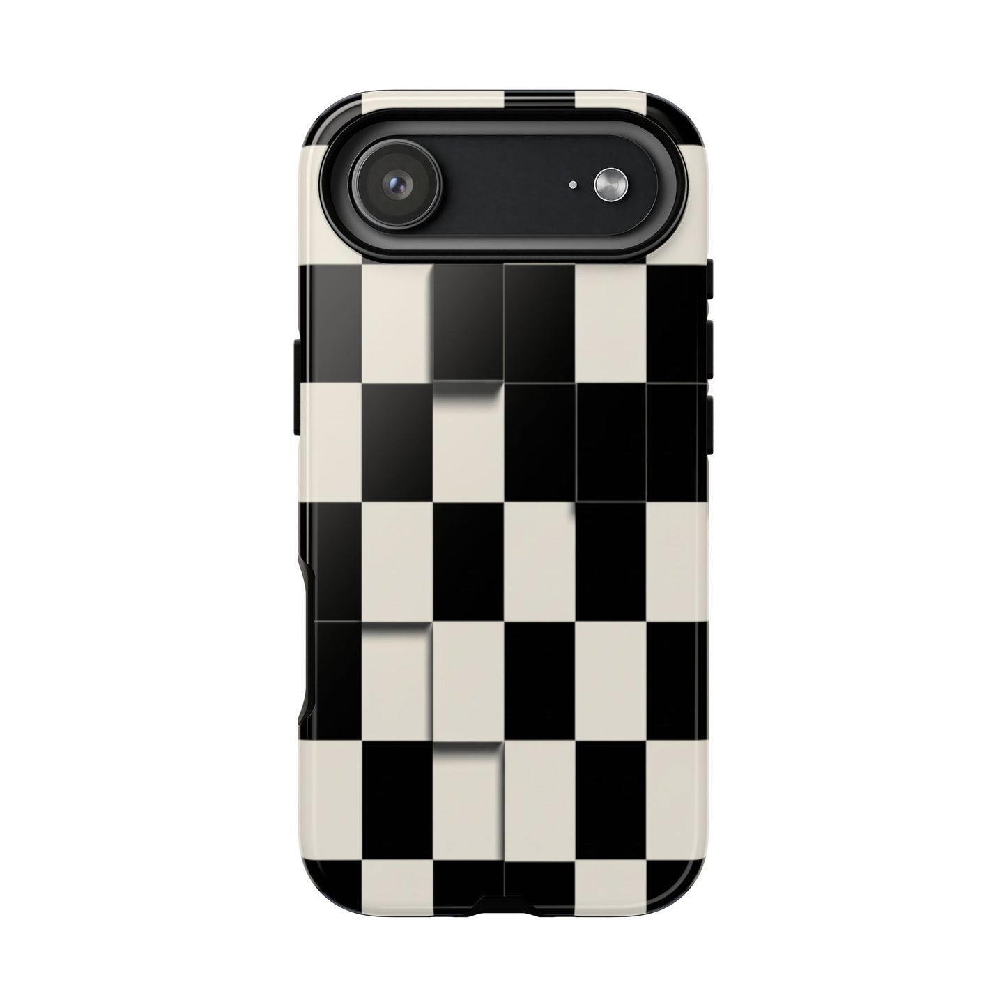 Checkerboard Tough Phone Case — Classic Black & Cream Grid Protective Cover