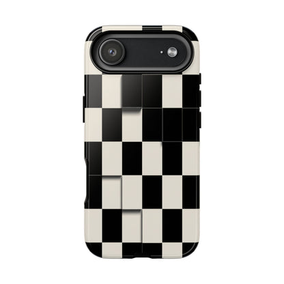 Checkerboard Tough Phone Case — Classic Black & Cream Grid Protective Cover