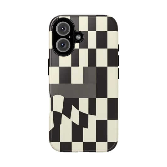 Checkerboard Wave Phone Case — Black & Cream Graphic Tough Case