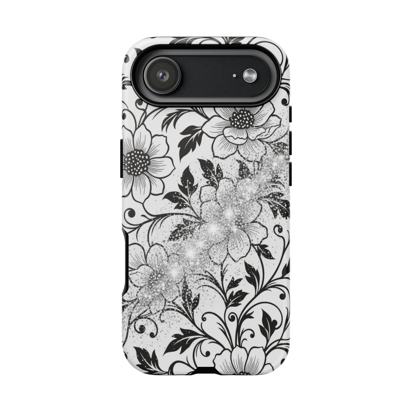 Floral Lace Phone Case — Black & White Vintage Flower Protective Case
