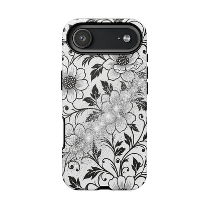 Floral Lace Phone Case — Black & White Vintage Flower Protective Case