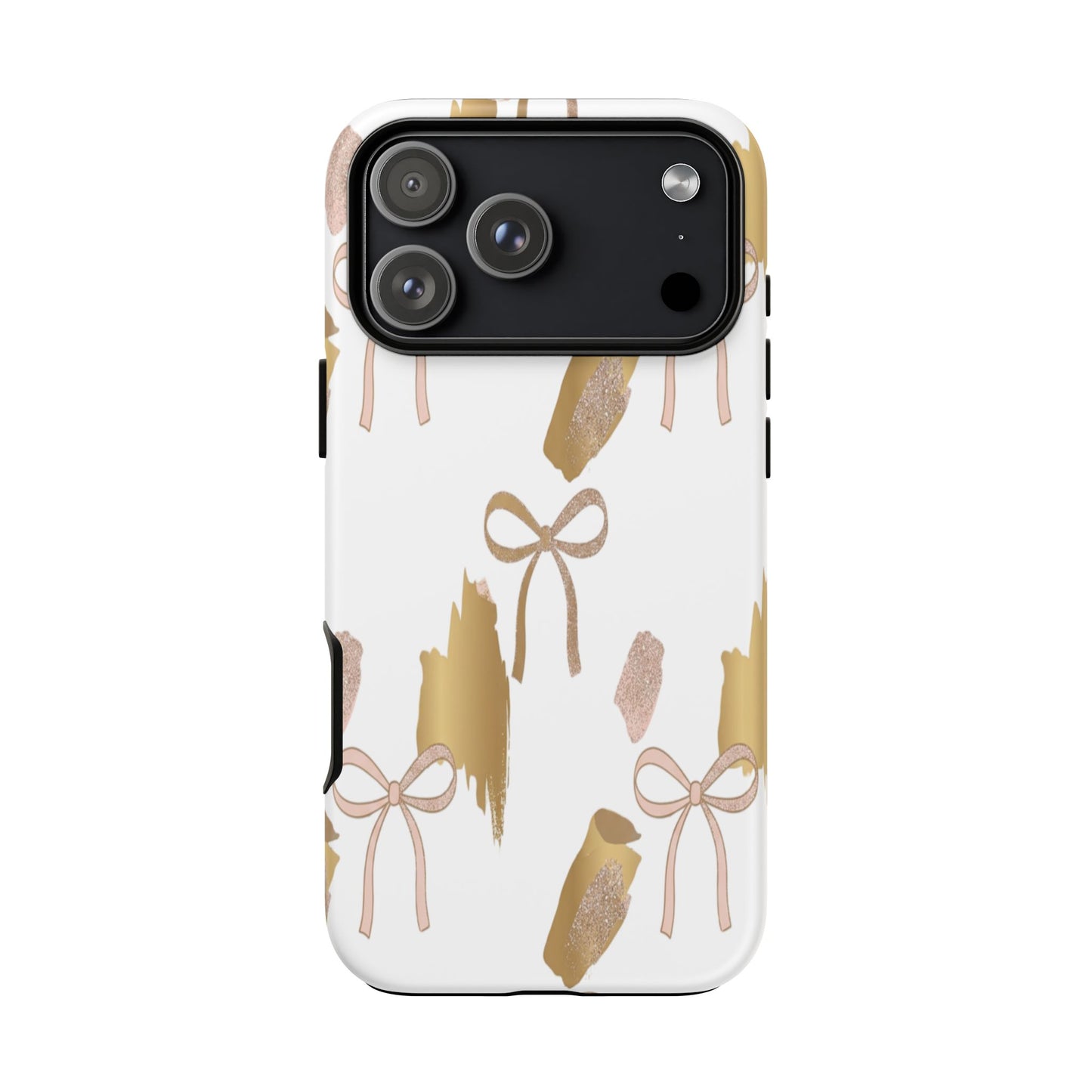 Phone Case — Gold Brushstroke & Blush Bow Pattern