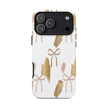 Phone Case — Gold Brushstroke & Blush Bow Pattern