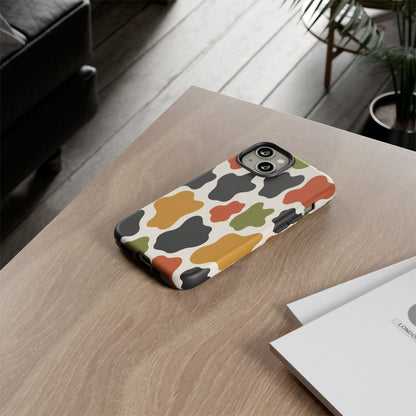 Camouflage Pattern Tough Phone Case – Retro Olive, Rust & Mustard Protective Cover