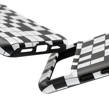Crossword Grid Phone Case — Black & White Puzzle Pattern Tough Phone Cover