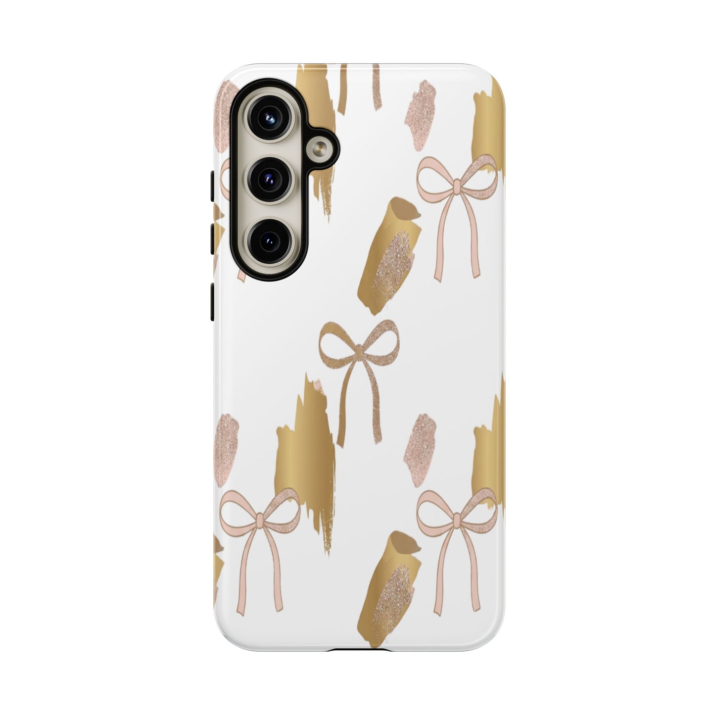 Phone Case — Gold Brushstroke & Blush Bow Pattern