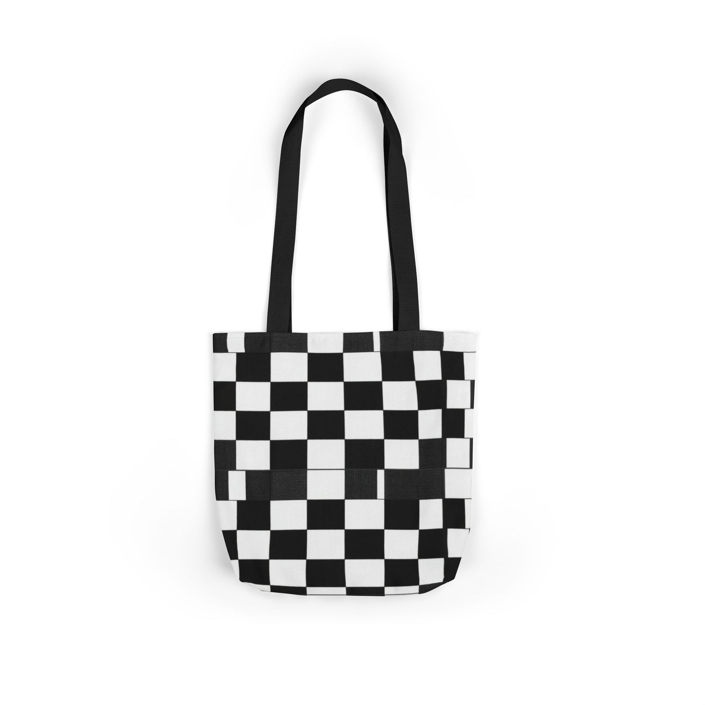 Checkerboard Canvas Tote Bag – Black & White Retro Grid Pattern