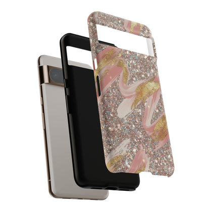 Glitter Blush Marble Phone Case — Pink Gold Swirl Tough Case