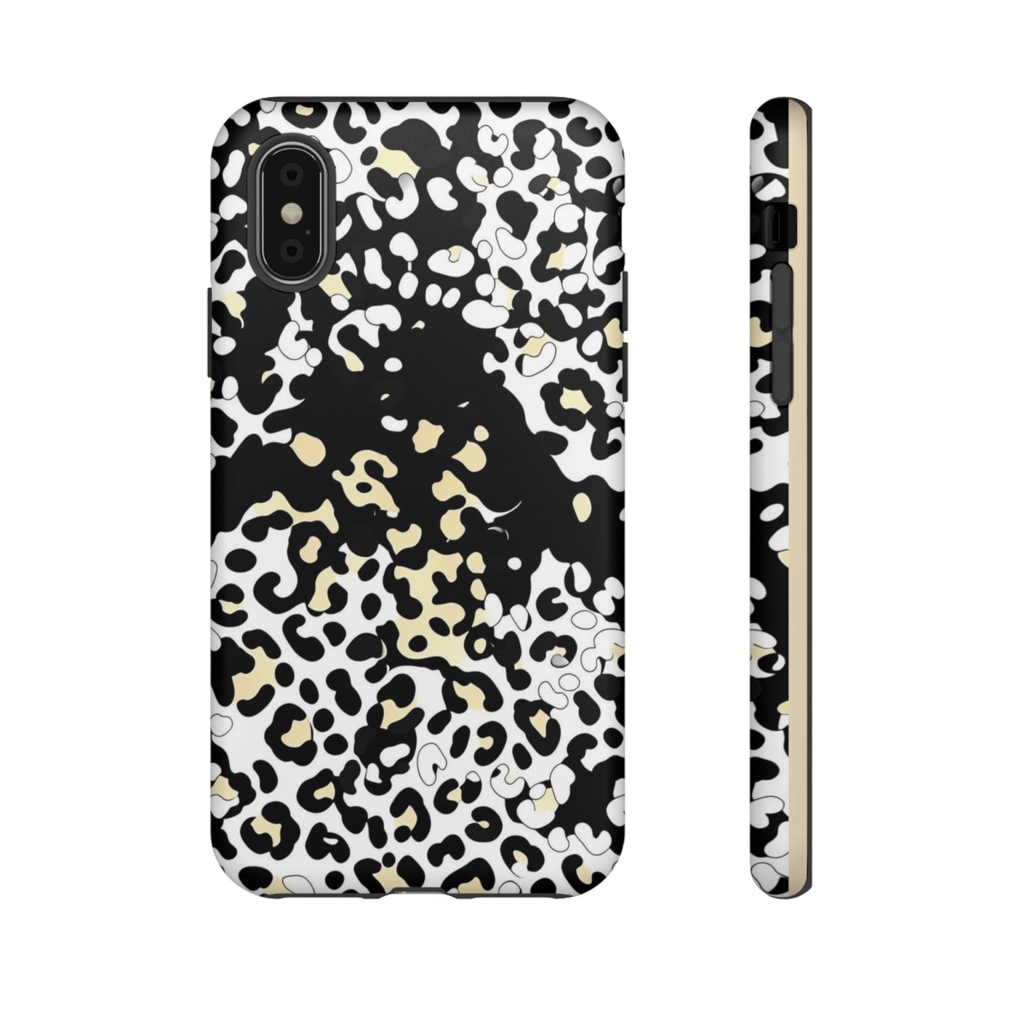 Leopard Splash Tough Phone Case — Black & Cream Animal Print Protective Cover
