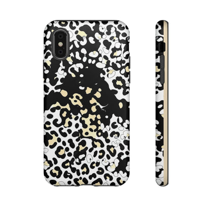 Leopard Splash Tough Phone Case — Black & Cream Animal Print Protective Cover