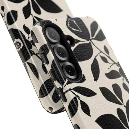 Black Floral Pattern Phone Case — Monochrome Botanical Tough Case