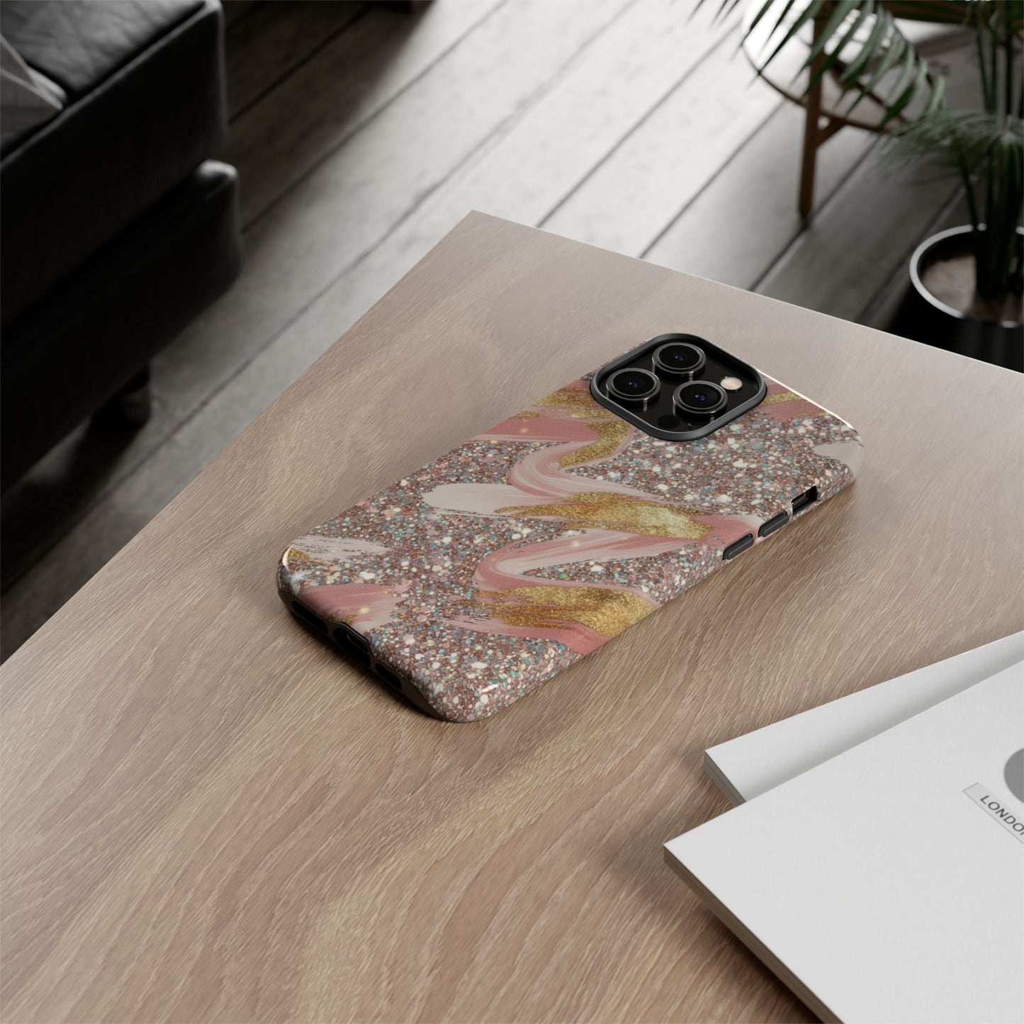 Glitter Blush Marble Phone Case — Pink Gold Swirl Tough Case