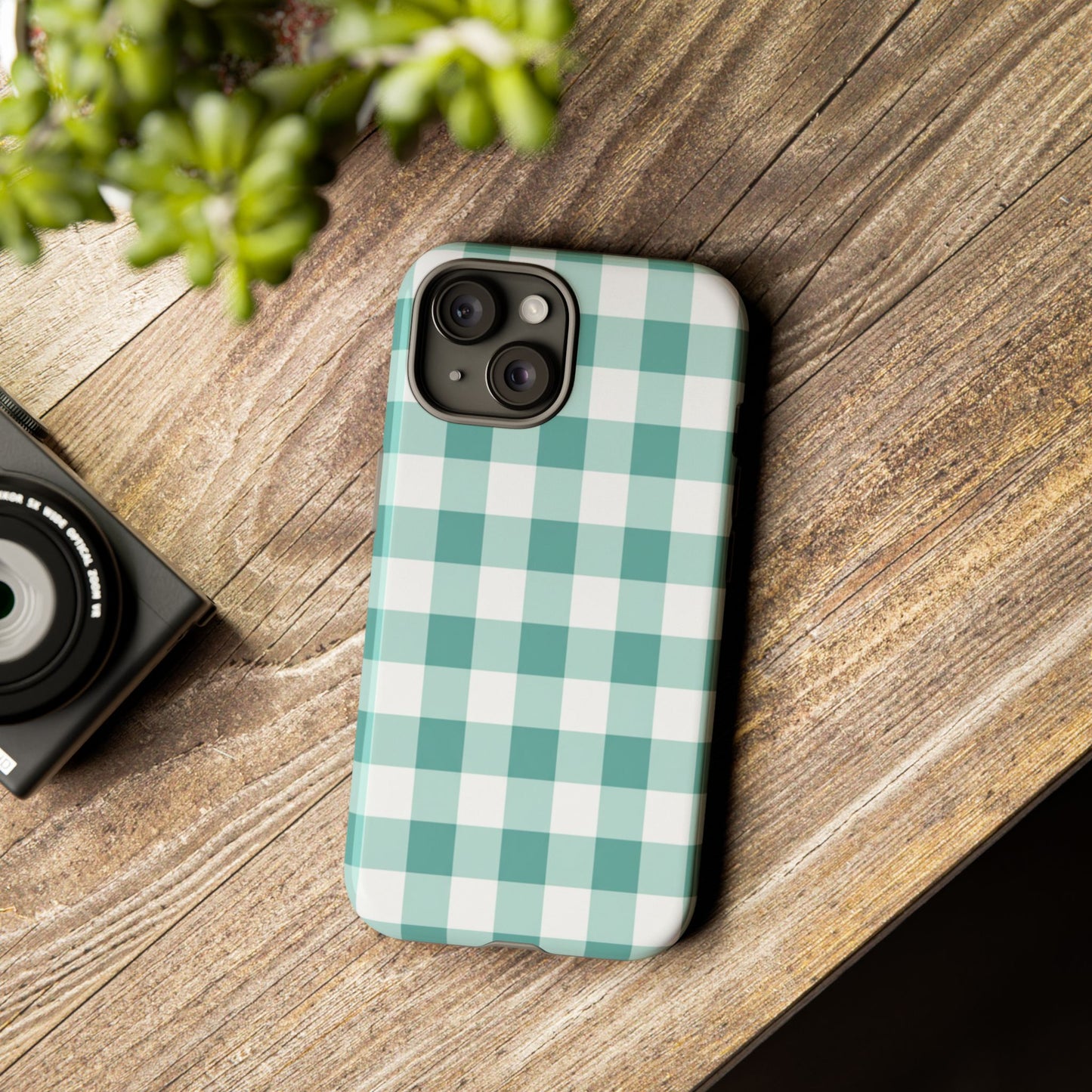 Mint Green Buffalo Check Tough Phone Case — Durable Plaid Protective Cover
