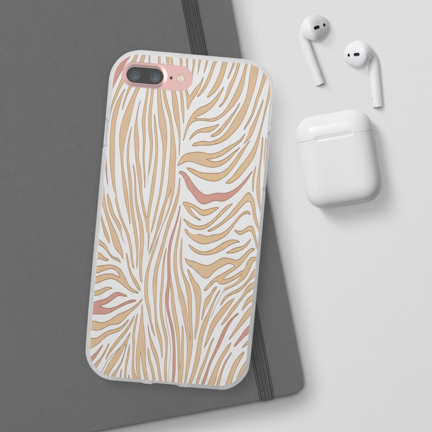 Neutral Zebra Print Flexi Case — Beige & Rose Gold Animal Pattern Phone Cover