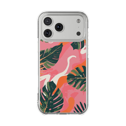 Clear Magnetic Phone Case — Tropical Pink Monstera Design