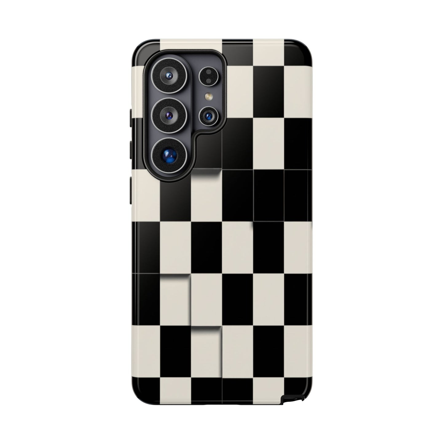 Checkerboard Tough Phone Case — Classic Black & Cream Grid Protective Cover