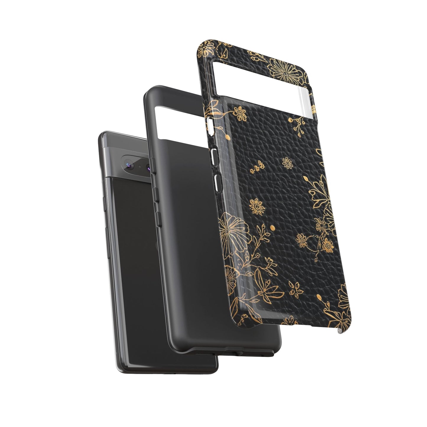 Floral Gold Foil Leather Texture Tough Phone Case