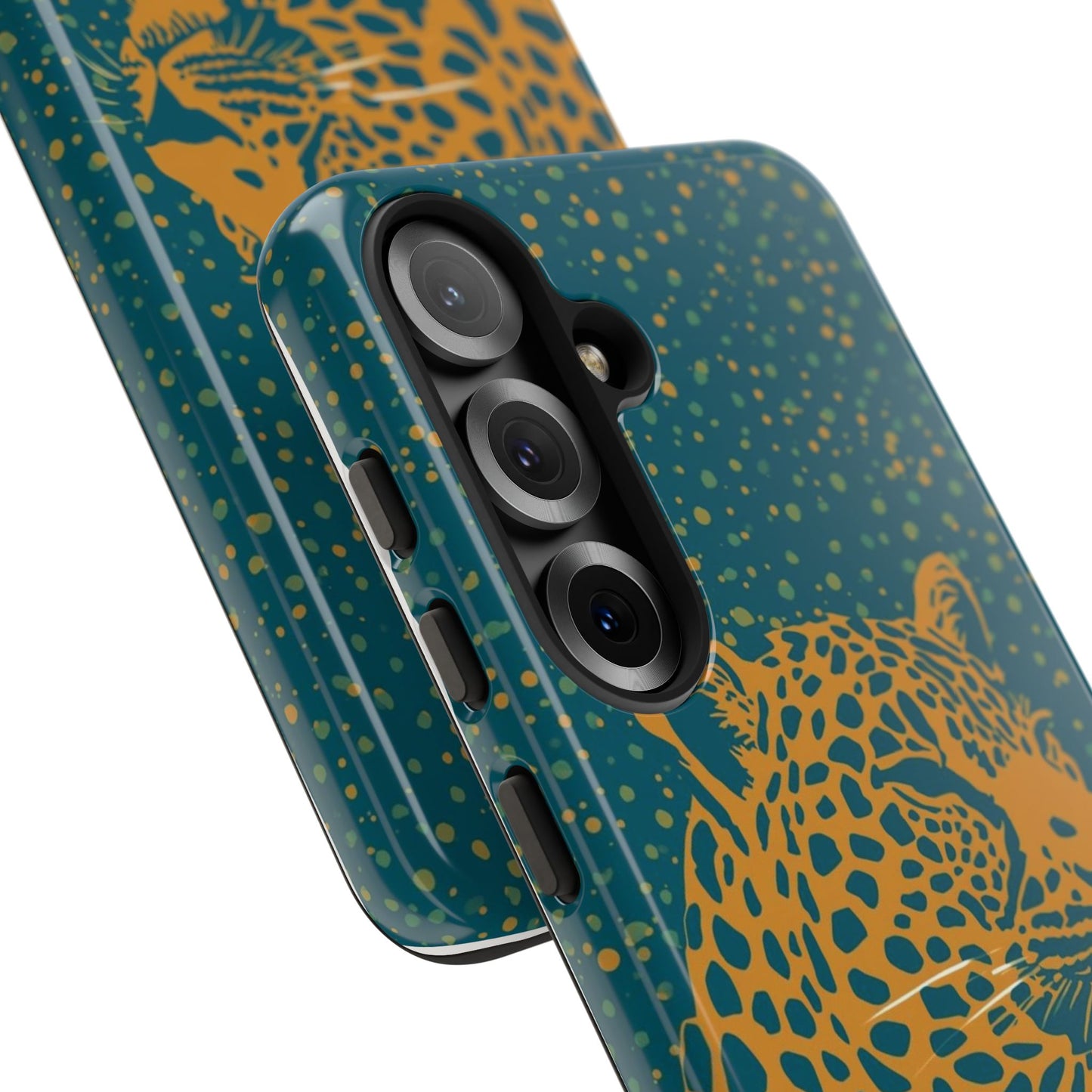 Leopard Spotlight Phone Case — Teal Gold Animal Print Protective Cover