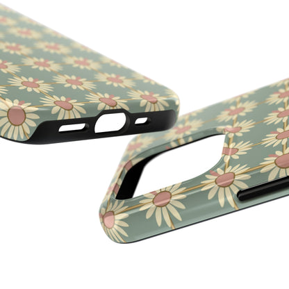 Daisy Pattern Tough Phone Case — Retro Floral Protective Cover