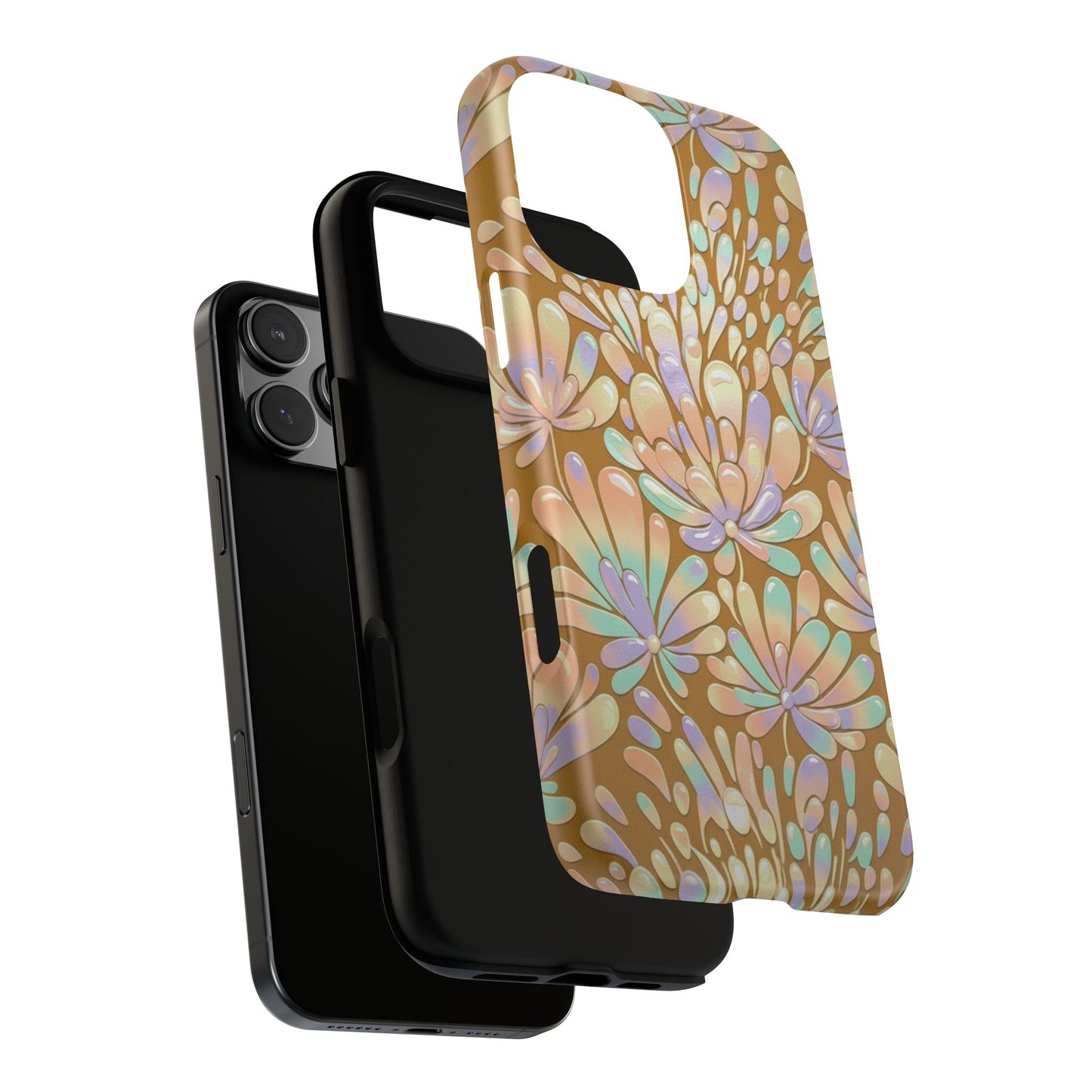 Floral Burst Tough Phone Case – Gold Pastel Botanical Protection