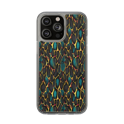 Teal Gold Leopard Clear Phone Case