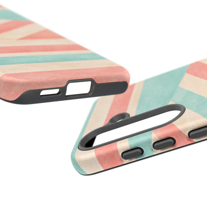 Pastel Stripes Tough Phone Case – Retro Coral & Teal Protective Cover